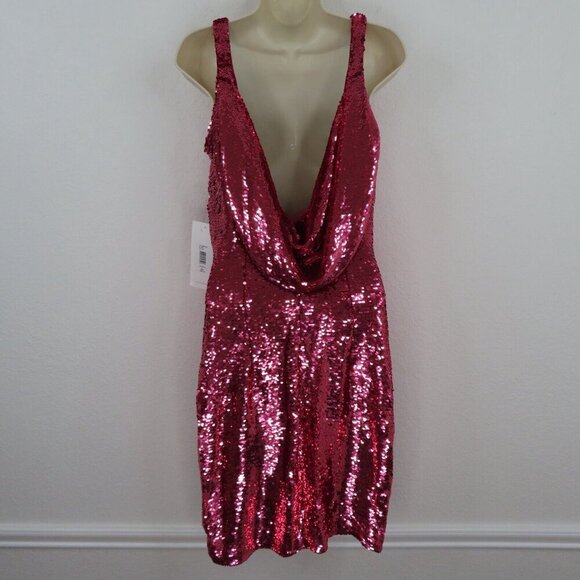 Love Theia Womens 10 Pink Sequin Draped Back Sleeveless Sheath Dress 9212238 NEW - Picture 5 of 12